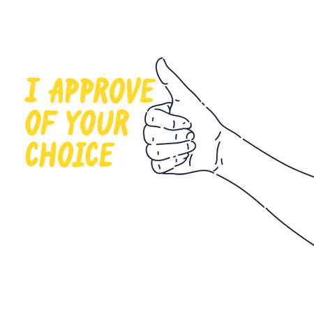 A hand gesture of approval and consent. A persons hand is clenched into a fist and with a raised thumb up.のイラスト素材