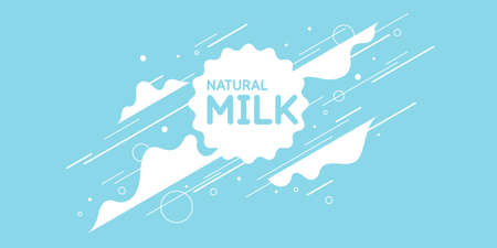 Modern poster fresh milk with splashes on a light blue background. Vector illustration.のイラスト素材