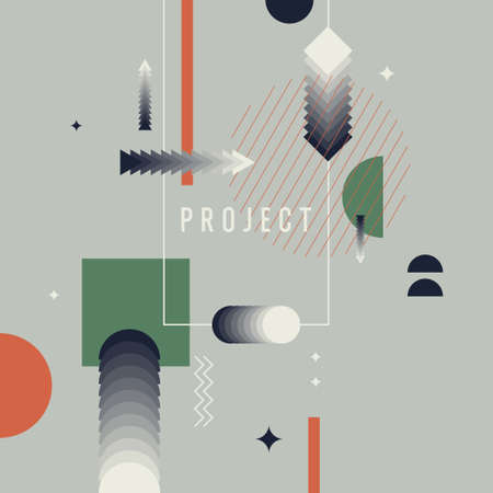 Abstract background in a modern trendy style. Poster with simple flat different geometric shapes.のイラスト素材