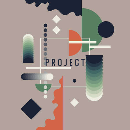 Abstract background in a modern trendy style. Poster with simple flat different geometric shapes.のイラスト素材