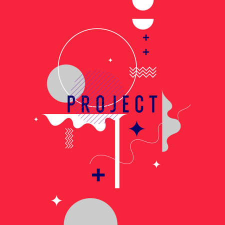 Abstract background in a modern trendy style. Poster with simple flat different geometric shapes.のイラスト素材