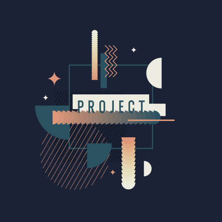 Abstract background in a modern trendy style. Poster with simple flat different geometric shapes.のイラスト素材