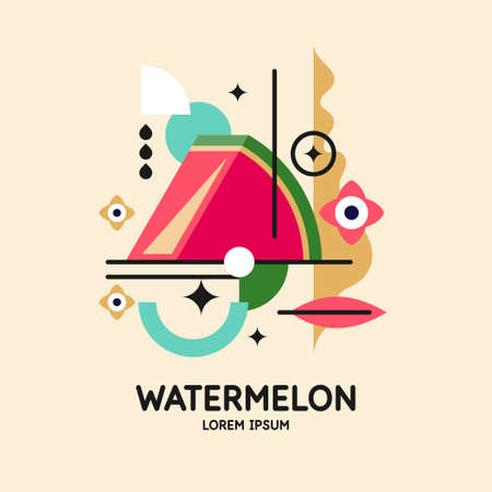 Vector graphics in a minimalistic fashionable style with geometric elements.. Illustration of a watermelon.のイラスト素材
