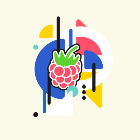 Vector graphics in a minimalistic style with geometric elements. Template for the design. Illustration of a raspberryのイラスト素材