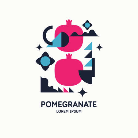 Vector graphics in a minimalistic style with geometric elements. Illustration of a pomegranate in a flat style.のイラスト素材