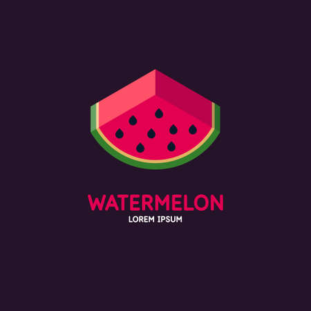 Illustration of a watermelon in a flat style. Isolated image on a dark background. Vector icon.のイラスト素材