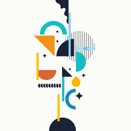 Abstract background in a modern trendy style. Poster with simple flat different geometric shapes.のイラスト素材