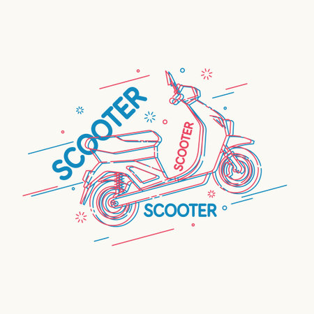 Vehicle. A graphic image of a scooter in a flat style. Transport for moving around the streets.のイラスト素材