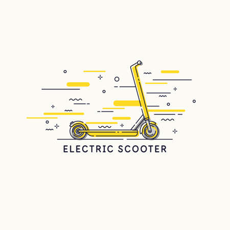 Vehicle. Graphic image of an electric scooter in a flat style. Transport for moving around the streets.のイラスト素材
