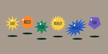 A set of stickers with fashionable words. Geometric shapes and compositions of them. Compositions of...