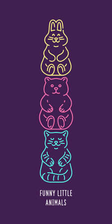 Funny little animals. Linear illustration in a flat style. Elements for design. Vector graphics.のイラスト素材