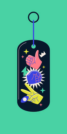 The image of a keychain with an illustration on it is a modern illustration in a simple flat style. Graphic elements.のイラスト素材