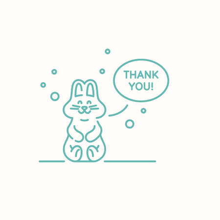 A postcard with a picture of a rabbit and the text thank you. Linear illustration in a flat style. Elements for design.のイラスト素材