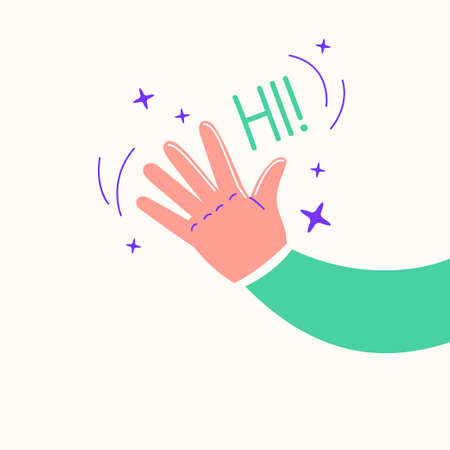 A welcoming hand gesture. The man waves his hand. The image is made in the style of modern fashionable youth graphics.のイラスト素材