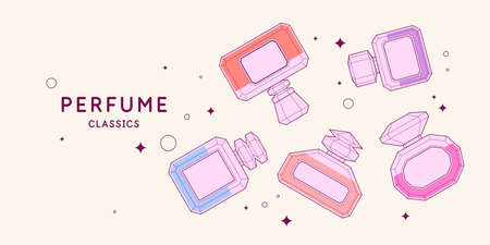 Perfume for women. A beautiful vector image in a fashionable style for design.のイラスト素材