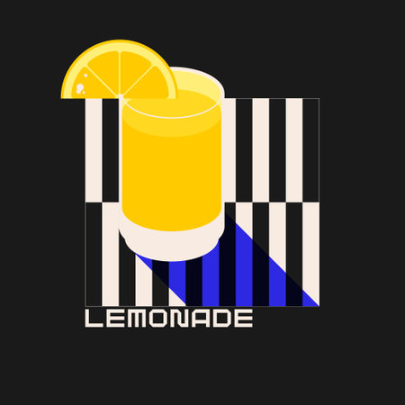 A bright summer illustration shows lemonade. Citrus fruit juice in a glass. An image for your design.のイラスト素材