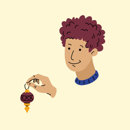 A young man is going to celebrate the New Year. Bright New Years poster. The guy is smiling on the poster.のイラスト素材