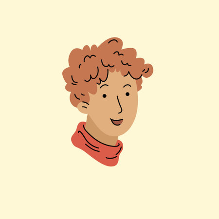 A mans head. Male head close-up. Minimalistic cute cartoon-style graphics. The persons face is drawn in a flat style.のイラスト素材