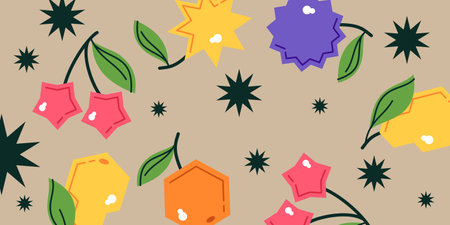 Vector graphics in a trendy minimalist style with geometric elements and fruits. Background with...