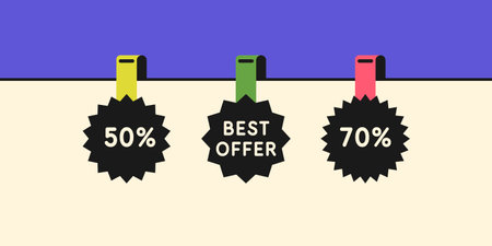 Promotional stickers for sale. Vector illustration. Composition with geometric shapes. Abstract background for design.のイラスト素材