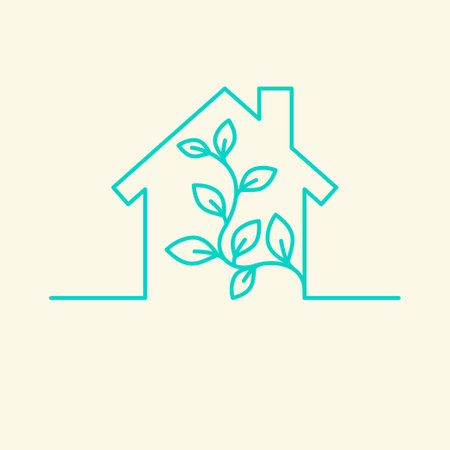 Vector illustration depicts a silhouette of a house with a plant. A sign of an eco-friendly microclimate in the house.のイラスト素材