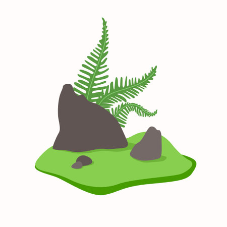 The illustration depicts a fern that grows in the ground. Vector image.のイラスト素材