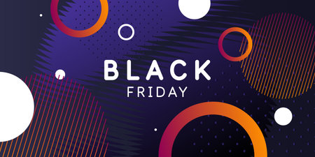Black Friday poster. Bright abstract background with geometric elements. A composition of various shapes.のイラスト素材