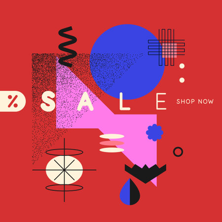 Poster sale. Bright abstract background with various geometric elements. A composition of various shapes.のイラスト素材