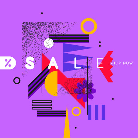 Poster sale. Bright abstract background with various geometric elements. A composition of various shapes.のイラスト素材