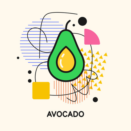 Vector graphics in a minimalistic style with geometric elements. Illustration of a avocado in a flat style.のイラスト素材