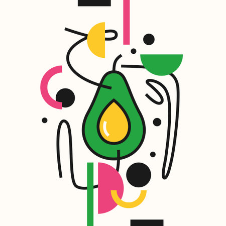 Vector graphics in a minimalistic style with geometric elements. Illustration of a avocado in a flat style.のイラスト素材