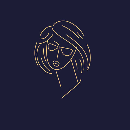 A young woman looks in front of her. Vector linear illustration drawn by hand. A pretty sweet girl.のイラスト素材