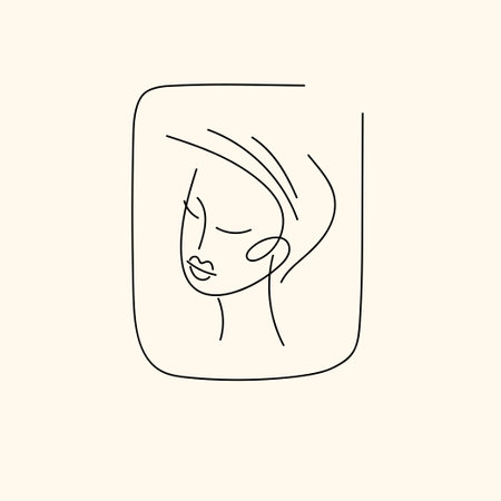 A young woman looks in front of her. Vector linear illustration drawn by hand. A pretty sweet girl.