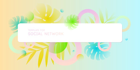 Vector graphics in a trendy style with geometric elements and tropical leaves. Template for the design. Summer poster.のイラスト素材