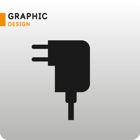 Drawing of the charger. The power supply is in a black flat style. Silhouette graphics of the voltage plug. A simple vector charger icon for technically.のイラスト素材