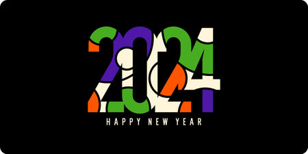 Background with the inscription Happy New Year 2024. Vector illustration in flat flat style. Modern...