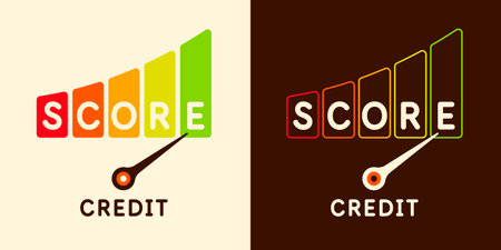 A scale for measuring the level of a credit score. Indicator with a scale of divisions and an arrow. Measurement of the borrower's creditworthiness level. Isolated vector element.のイラスト素材