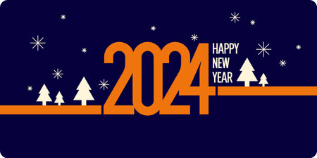 Background with the inscription Happy New Year 2024. Vector illustration in flat flat style. Modern...