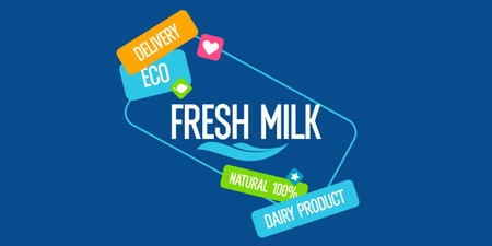 The original concept poster to advertise milk. Vector illustration in flat flat style.のイラスト素材