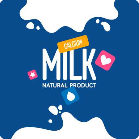 The original concept poster for milk advertising. Vector illustration in a flat style. Vector elements for design. Original poster for natural products. Isolated images in a flat style.のイラスト素材