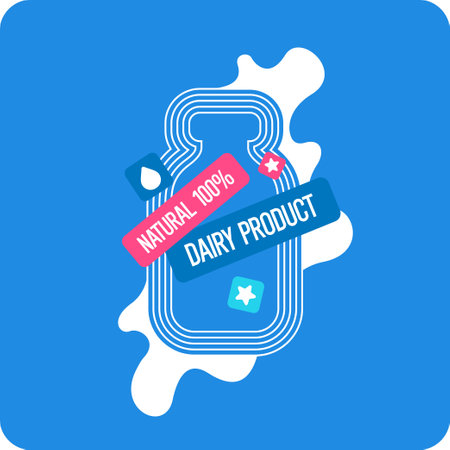 The original concept poster for milk advertising. Vector illustration in a flat style. Vector elements for design. Original poster for natural products. Isolated images in a flat style.のイラスト素材