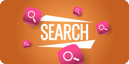 A poster with a search bar. Search for useful information on request. Vector graphics in a modern style. Design elements for creativity.のイラスト素材