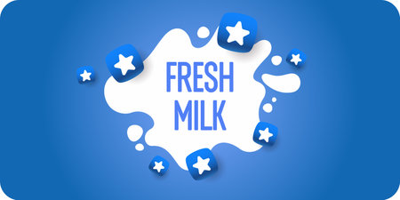 Modern poster fresh milk with splashes on a background. Vector illustration in flat minimalistic styleのイラスト素材