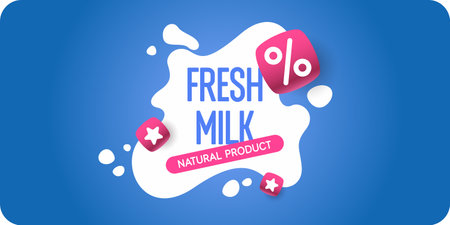 Modern poster fresh milk with splashes on a background. Vector illustration in flat minimalistic styleのイラスト素材