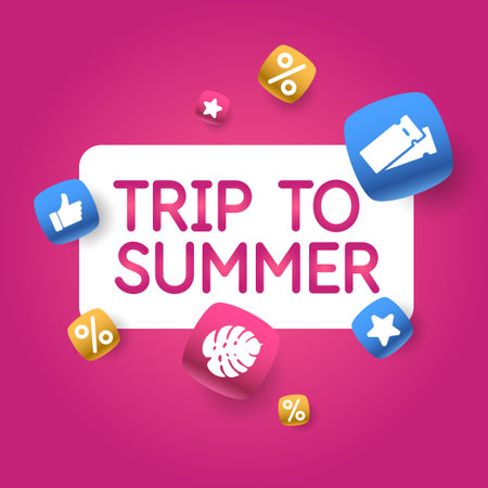 A poster with the inscription trip to summer. Elements for the design. Modern vector graphics.のイラスト素材