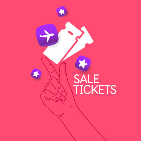Buying tickets. An illustration on a pink background. The template for the design. Modern vector graphics.のイラスト素材