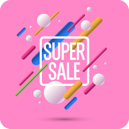 Poster sale. Bright abstract background with various geometric elements. A composition of various shapes. A template for creative work.のイラスト素材