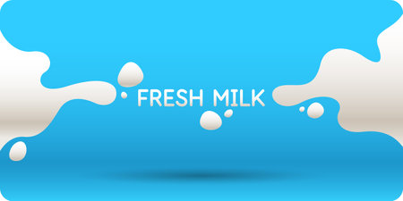Modern poster fresh milk with splashes on a background. Vector illustration in flat minimalistic styleのイラスト素材
