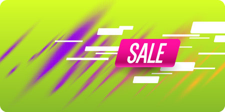 This vibrant sale banner features eyecatching design elements in purple and white against a green backgroundのイラスト素材