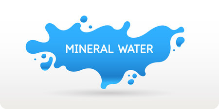 Modern poster mineral water with splashes on background. Vector illustration in flat minimalistic style.のイラスト素材